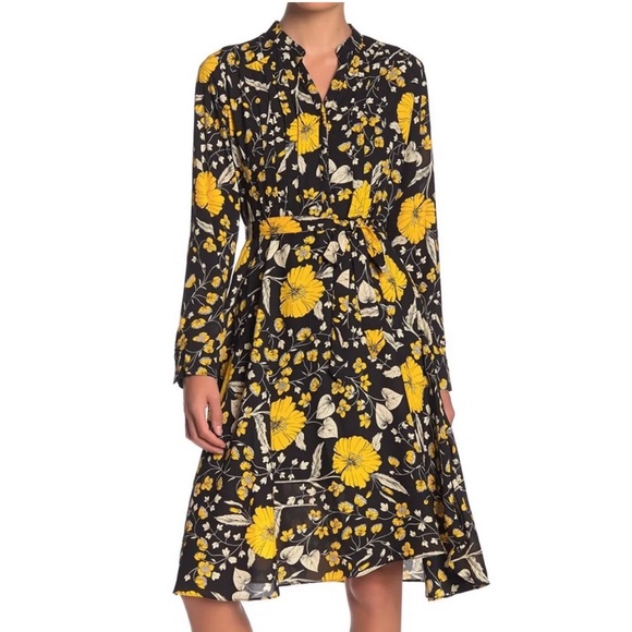 Nanette Lepore Dresses & Skirts - Nanette Lepore Floral Pintucked Midi Shirt Dress Boho Black 8